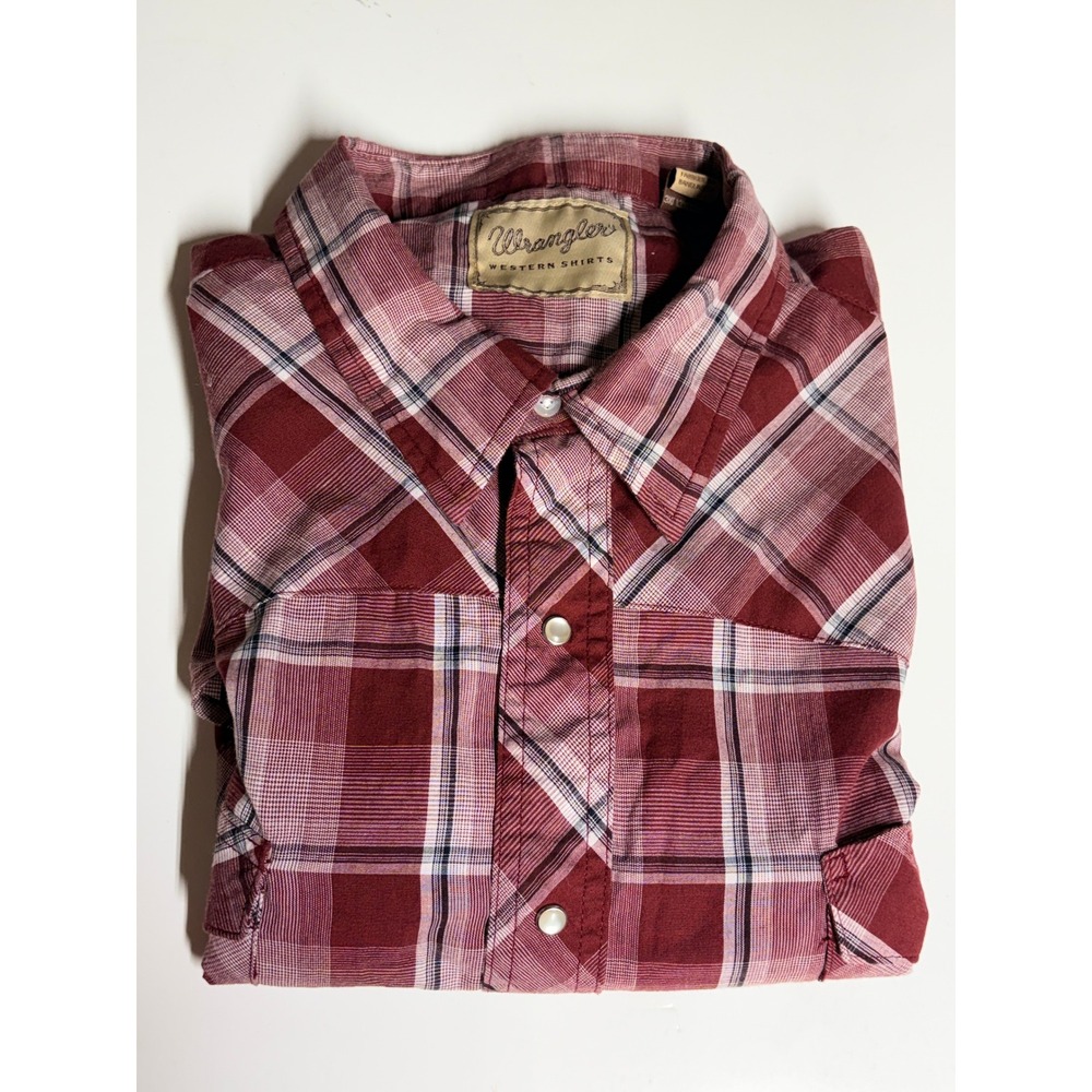 Wrangler Mens Western Shirt 3XL Red Plaid Pearl Snap Cowboy Rodeo Country Work
